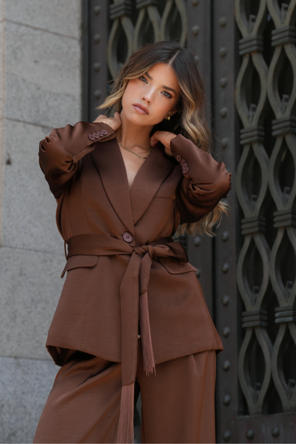 CONJUNTO 2 PEÇAS: BLAZER & CALÇAS FRANJAS | SPACCIO BY CRISTINA