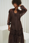 VESTIDO LONGO TEXTURADA COM FLORES 3D | SPACCIO BY CRISTINA